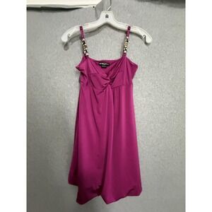 Guess‎ Jeans Dress Womens S Pink Satin Bubble Hem Rhinestone Strap Mini Party